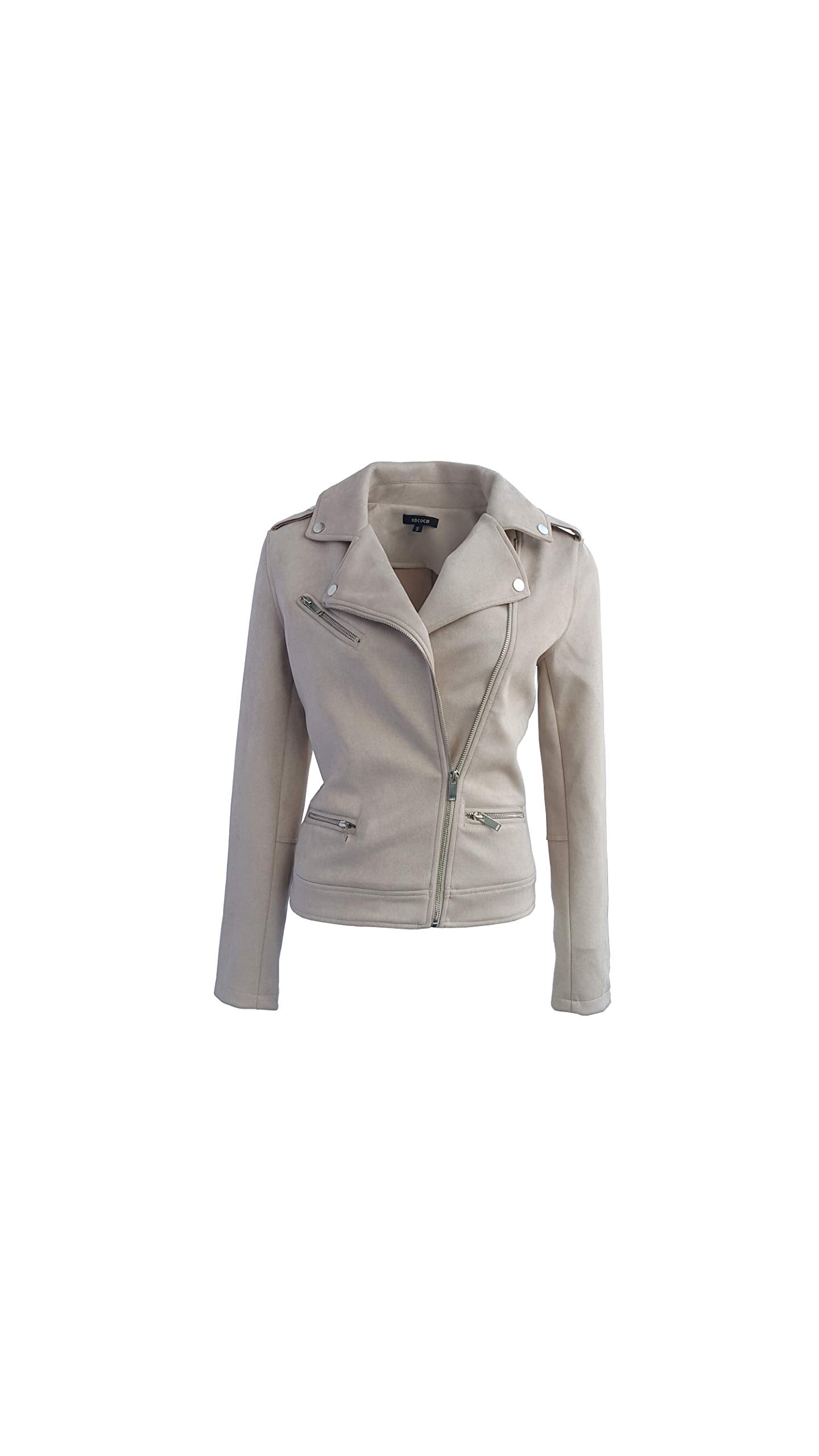 ODCOCD Faux Suede Jacket for Women Long Sleeve Zipper Up Casual Outwear (CA/US, Alpha, Medium, Regular, Regular, Stone)