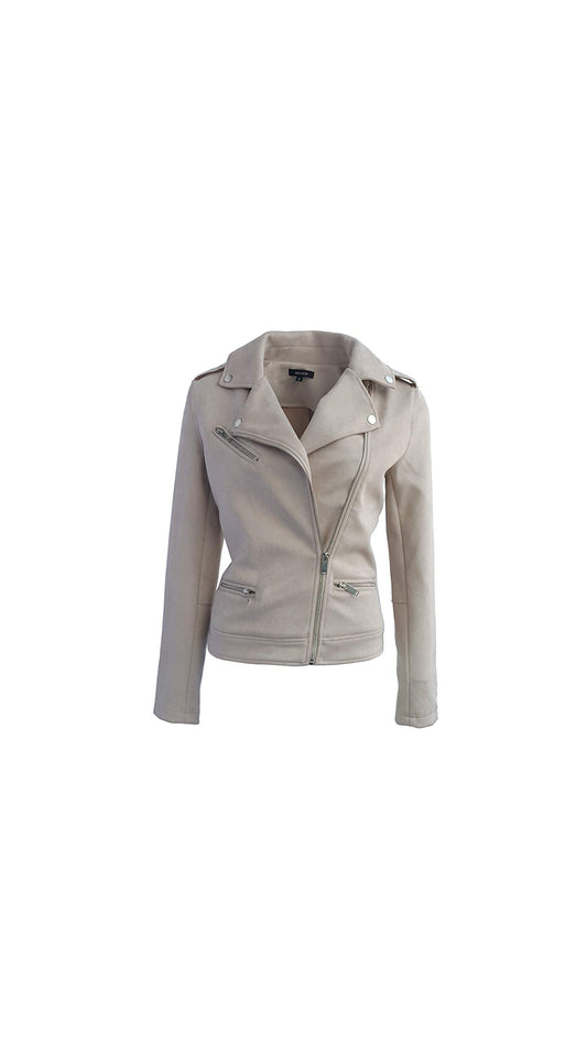 ODCOCD Faux Suede Jacket for Women Long Sleeve Zipper Up Casual Outwear (CA/US, Alpha, Medium, Regular, Regular, Stone)