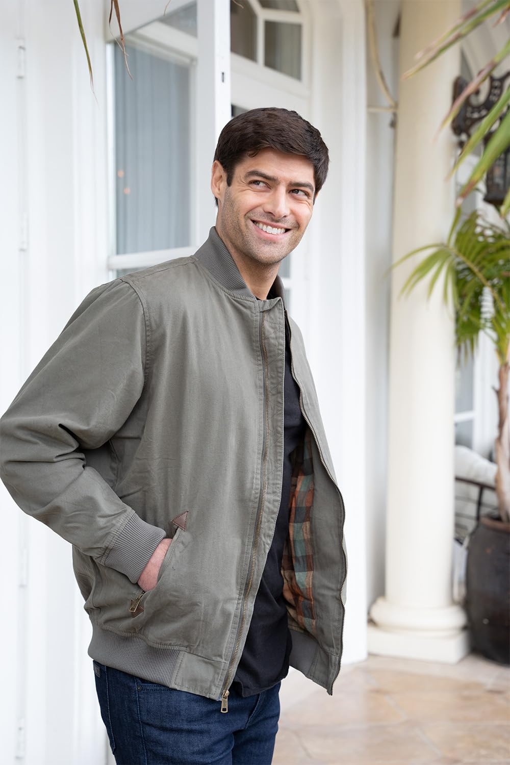 Gioberti Men's 100% Cotton Sportwear Full Zipper Twill Bomber Jacket, Olive, M