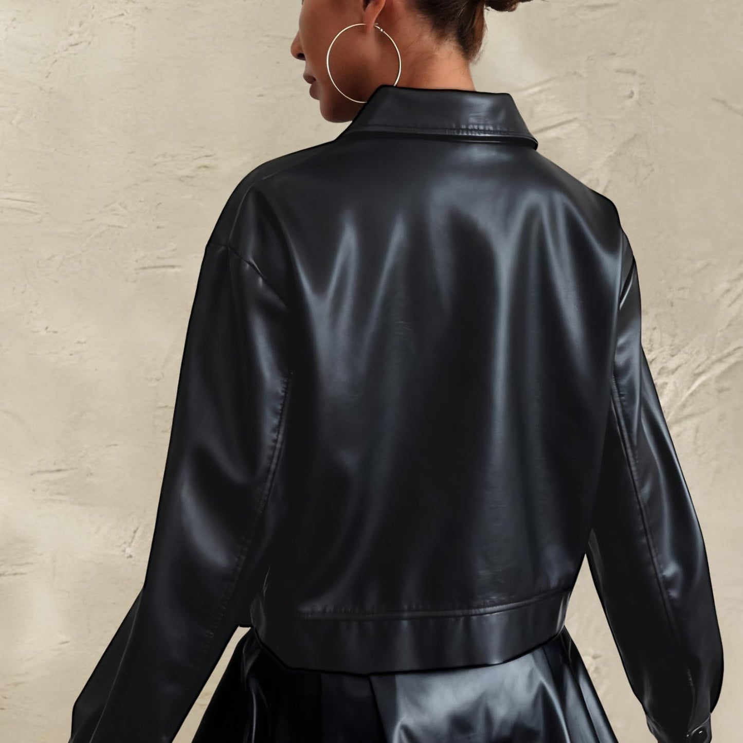 Muzly Womens Cropped Faux Leather Jacket Button Down Lightweight Bomber Motorcycle Jackets fall Fashion Coats 2025 Winter Outfits (Black,M)