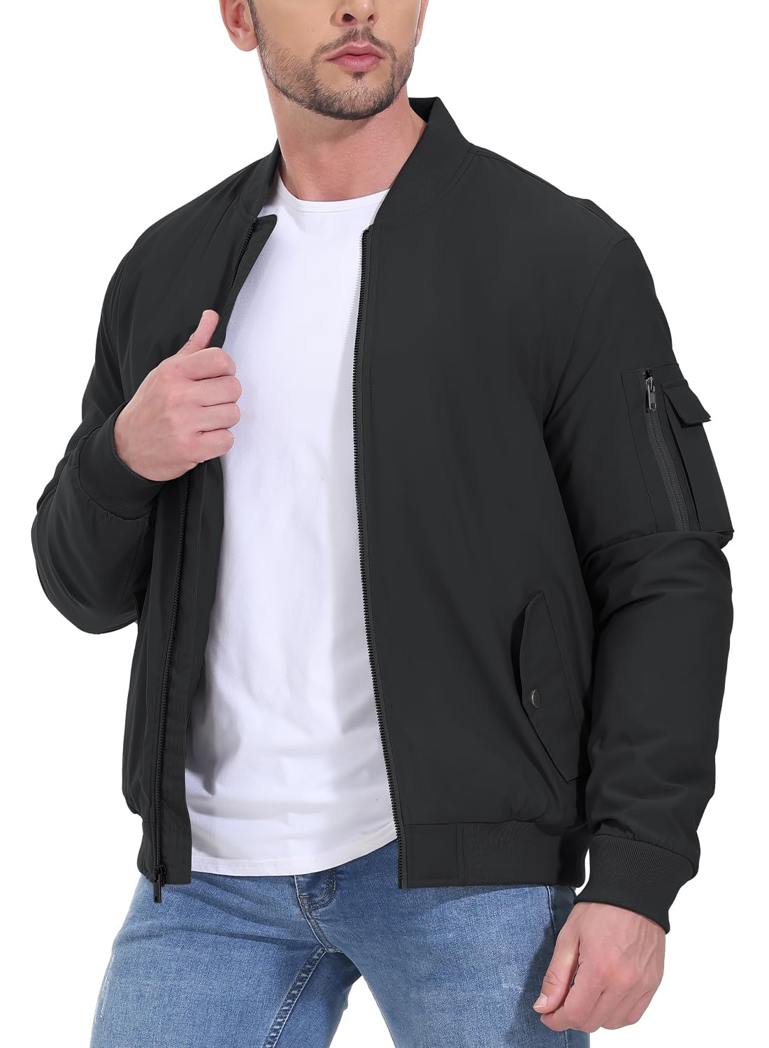 Gopune Men's Windproof Bomber Jacket Warm Water Resistant Windbreaker Winter Outwear Quilted Jackets Coats Black,L