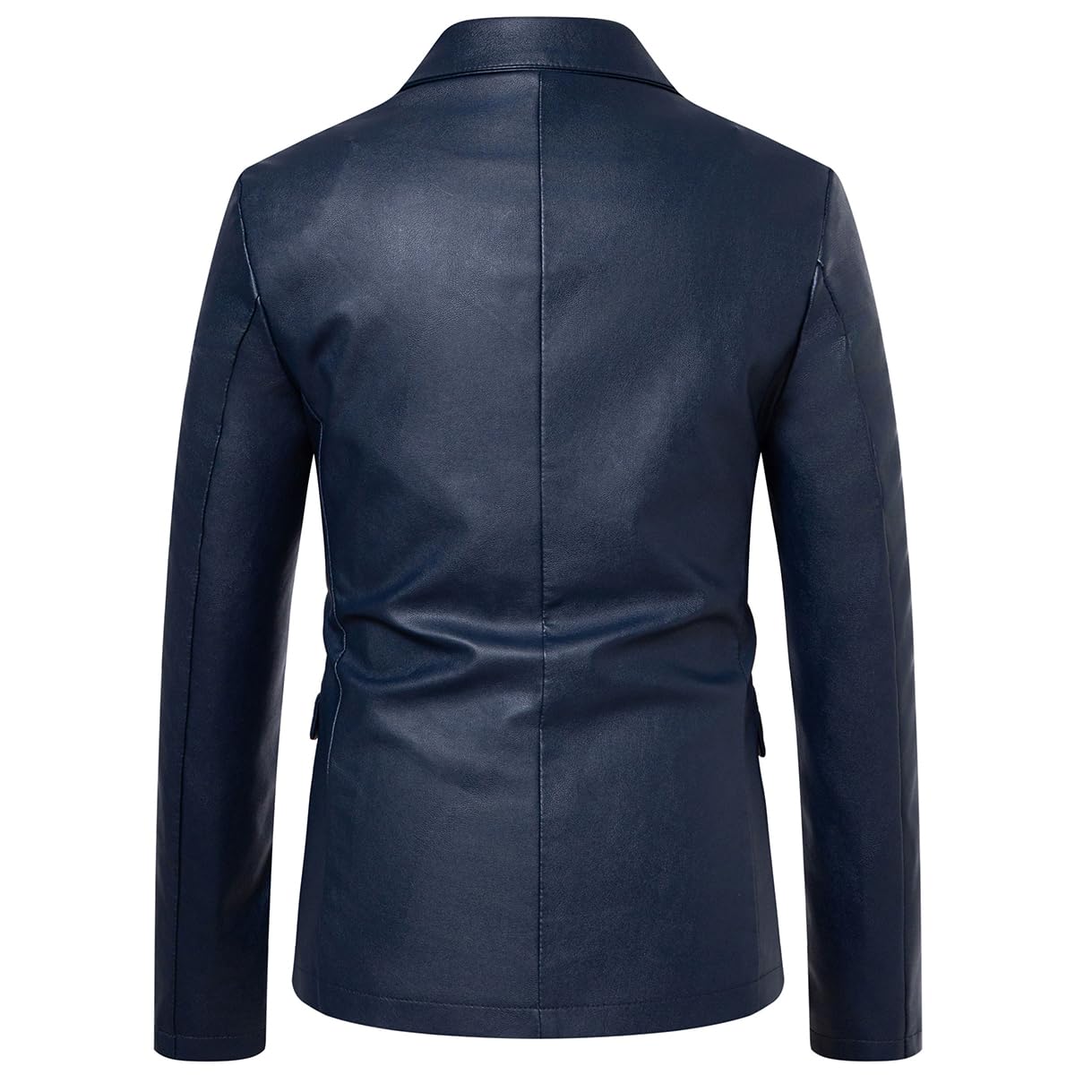 Womleys Men's Casual Notched Collar One Button Faux Leather Blazer Suit Jacket Sport Coats (Large, Blue)