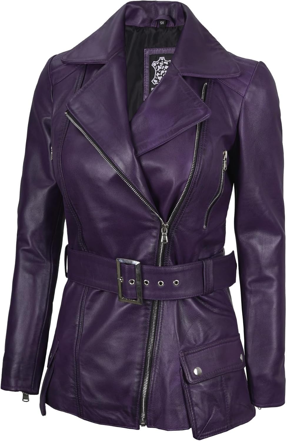 Blingsoul Real Lambskin Long Womens Leather Jacket | [1326804] Victoria Purple, L