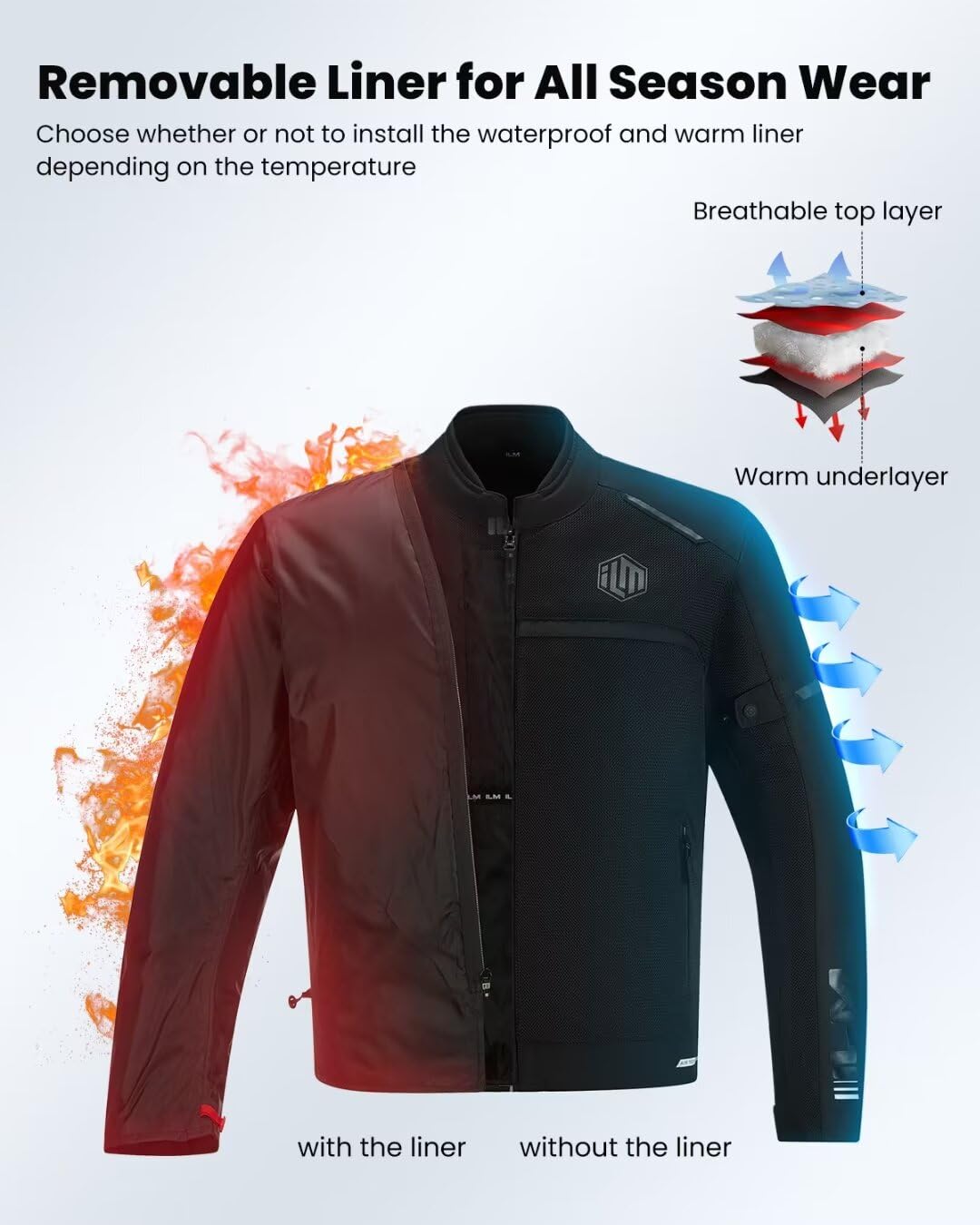 ILM Motorcycle Riding Jacket with Mesh CE Armor and Detachable Thermal Liner Dual Sport All Season for Men Model JAM1(Black, X-Large)