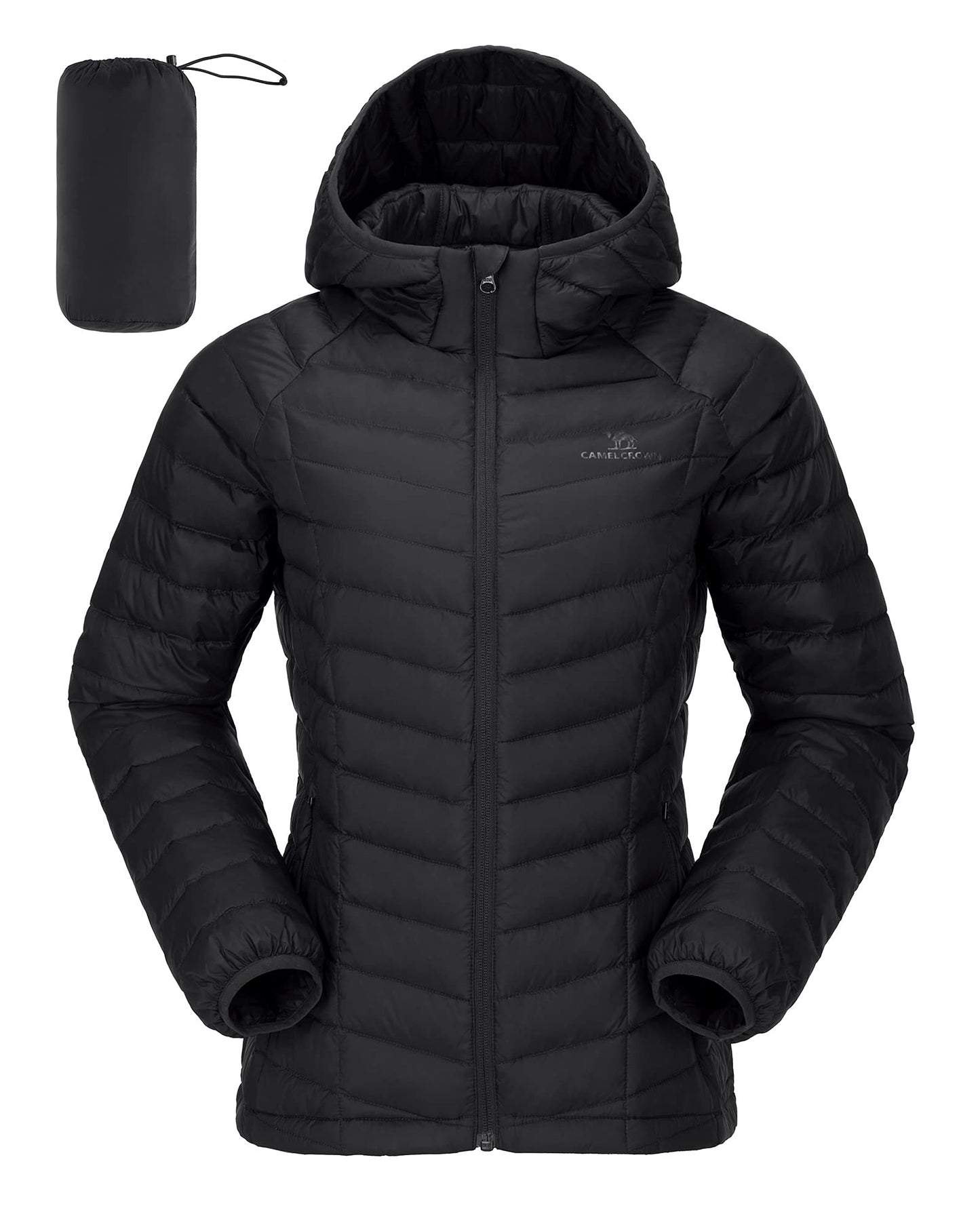 CAMELSPORTS Women's Down Jacket Hooded Winter Light Weight Short Puffer Coats Packable Warm Windproof Ladies Parka