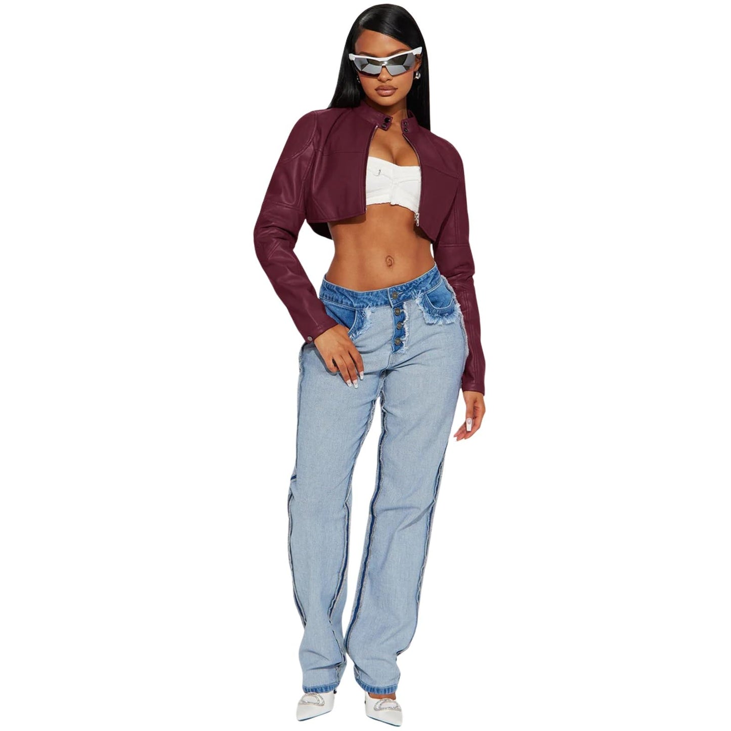 Charyeah Women's Faux Leather Jacket Cropped Leather Jacket Women Bomber Motorcycle Jacket y2k Jacket (US, Alpha, X-Large, Regular, Regular, Purple)
