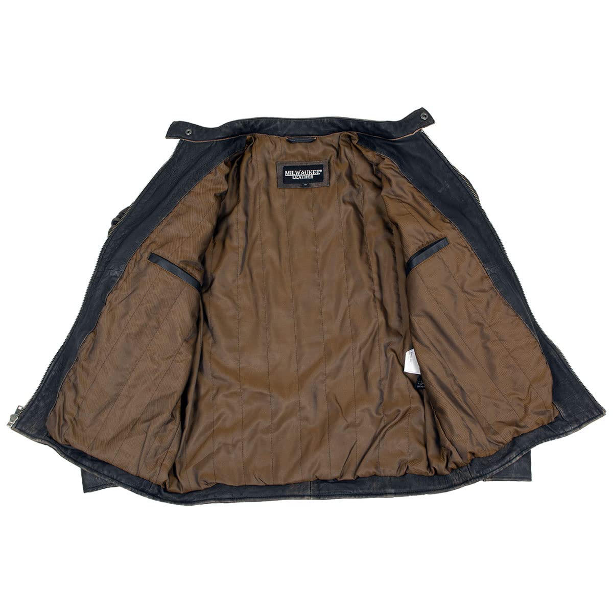 Milwaukee Leather Vintage SFM1808 Men's Brown Leather Seamed Shoulder Zipper Front Jacket - Large