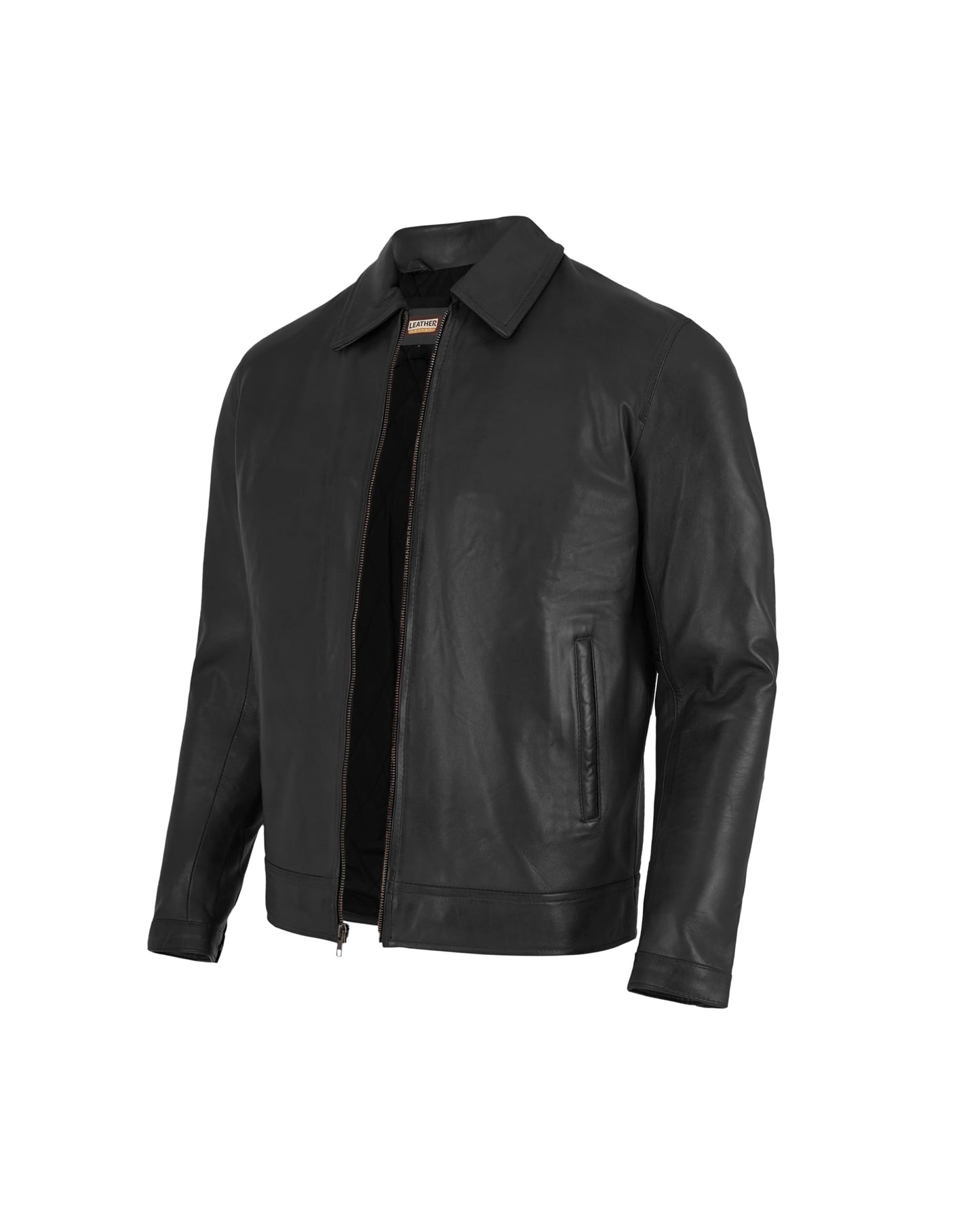Leather Artist Classic Polo Collar Leather Jacket Men-Work Jackets Turndown Collar Business Casual (LA-Polo-Blk-M)