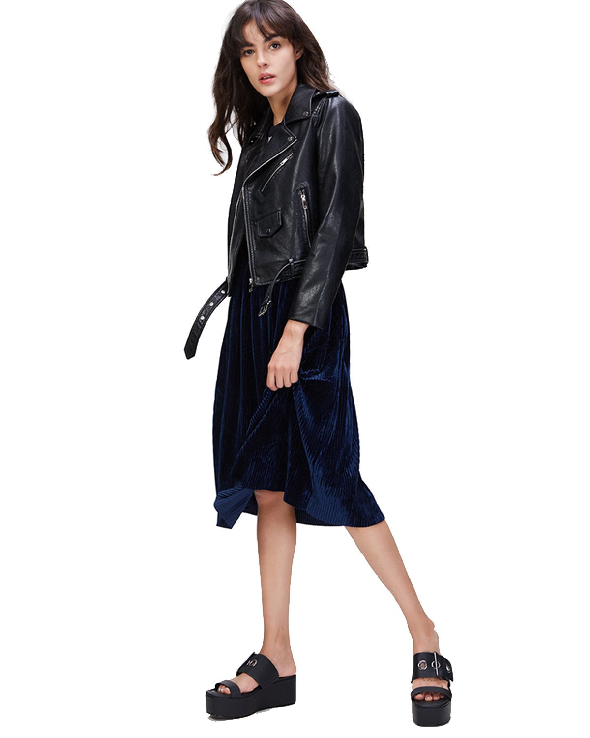 LY VAREY LIN Women's Faux Leather Motorcycle Jacket PU Slim Short Biker Coat (XL, Black)
