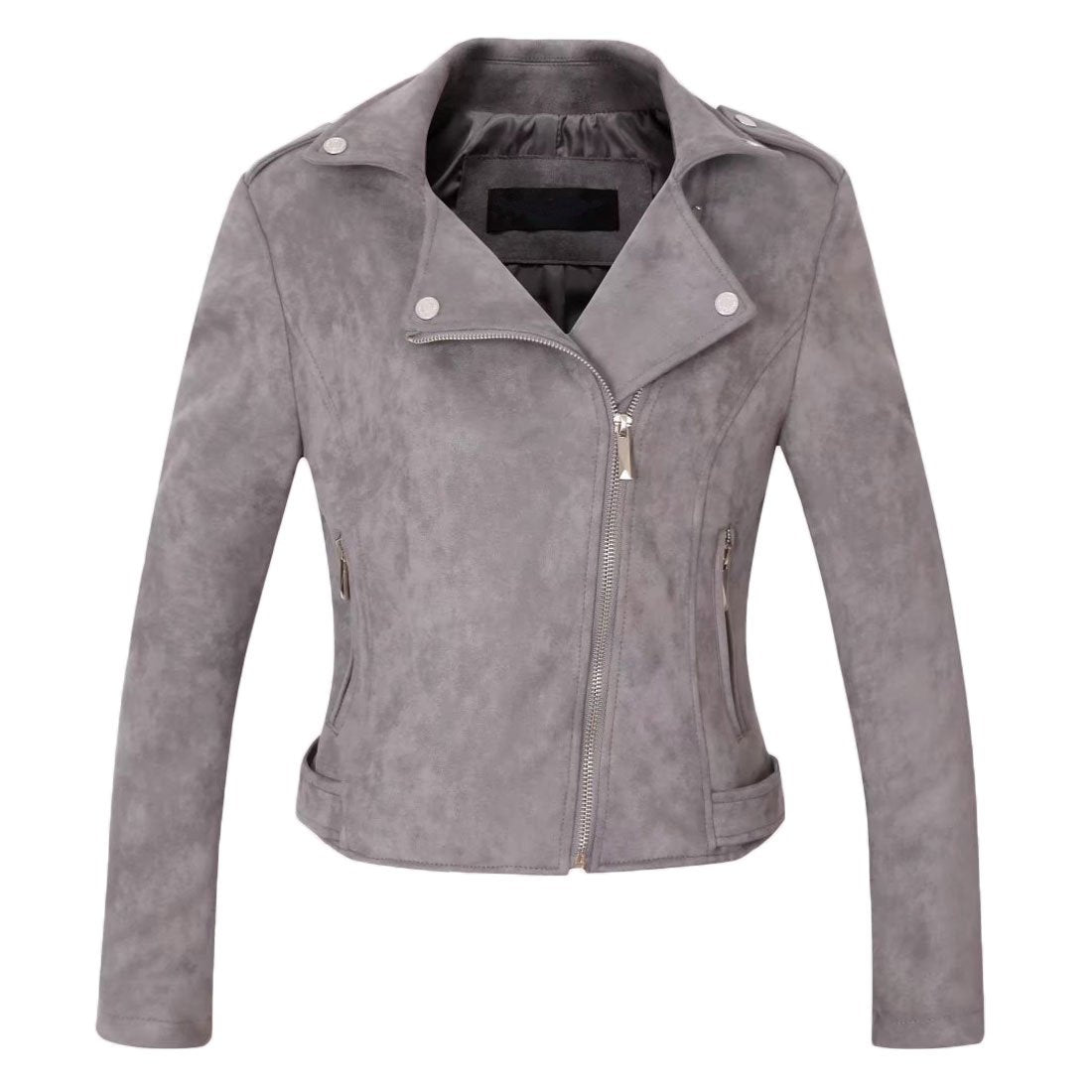 CHARTOU Women's Fall 2023 Fashion Faux Suede Leather Casual Moto Biker Jacket Coats (Small, Grey)