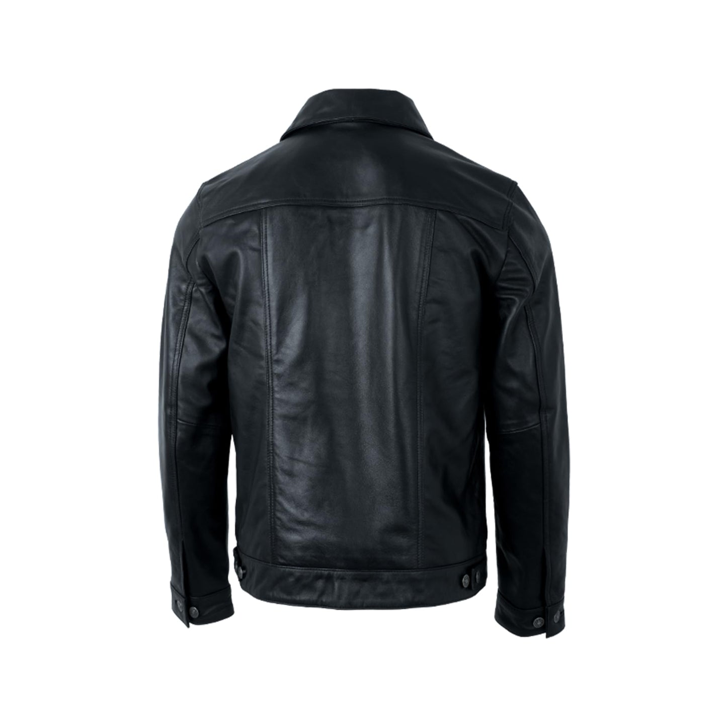 UrbanFocal Black Leather Jacket Men - Real Lambskin Trucker Men's Leather Jackets | [101002305] F.Trucker Black, XL