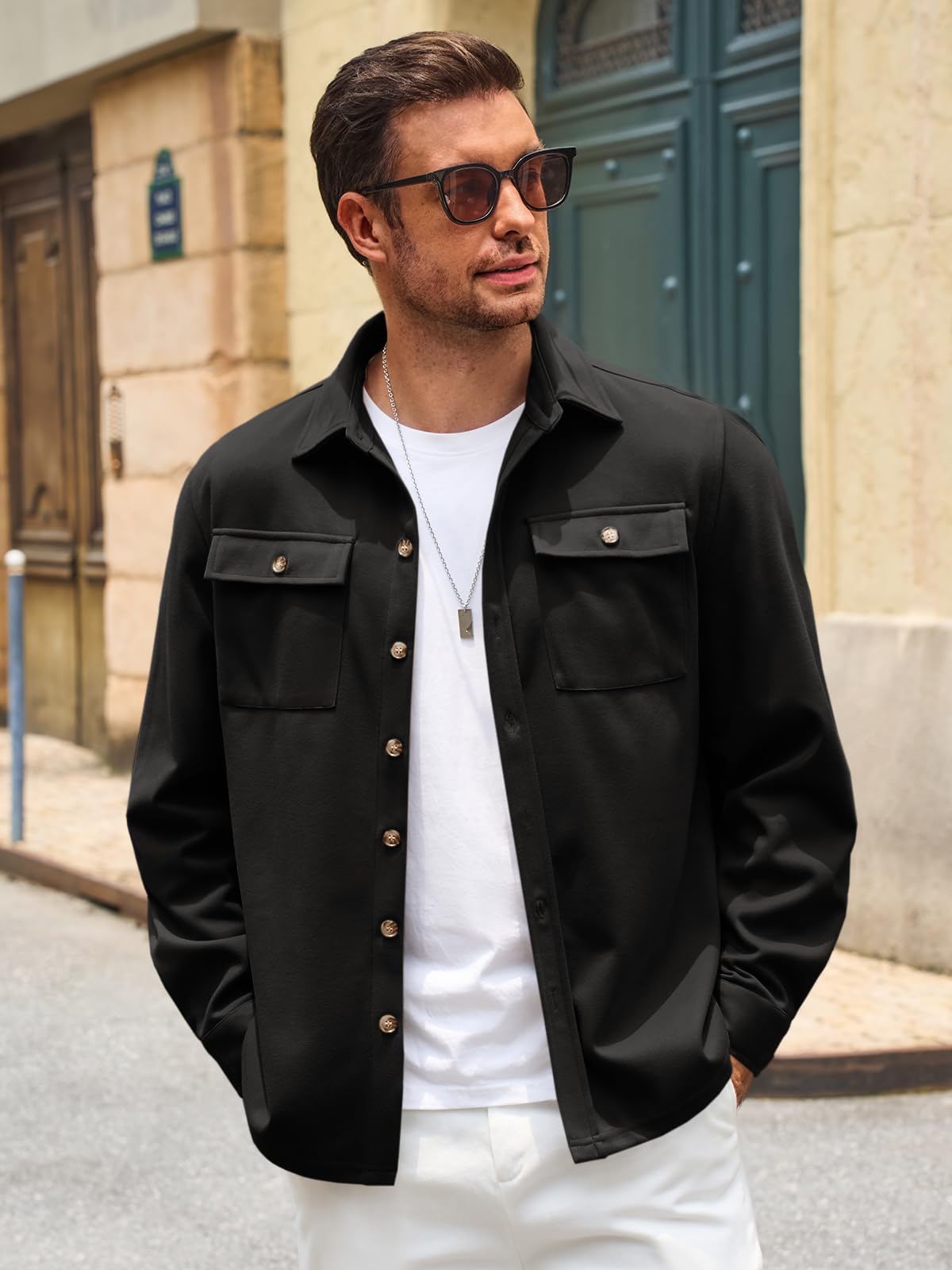Runcati Mens Shirt Jacket Long Sleeve Button Down Casual Shacket Lightweight Thermal Shirts with Pockets