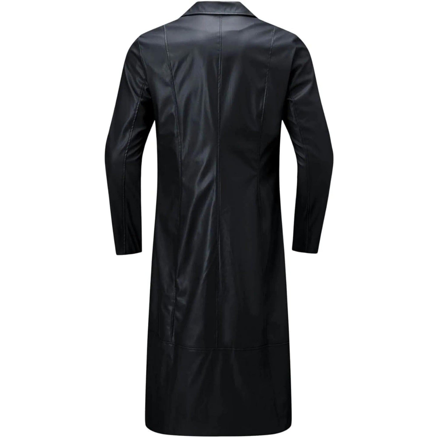 Maiyifu-GJ Mens Retro Faux Leather Trench Coat Full Length Steampunk Long Overcoat Vintage Open Front Cardigan Jacket (Black,Large)