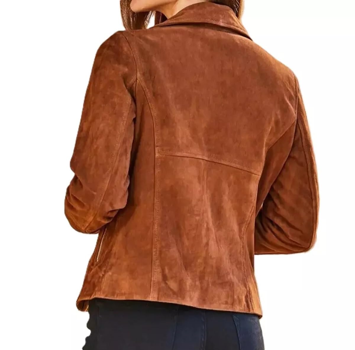 KOLAR CLUB Womens suede Leather Jacket - Lambskin Cafe Racer Style Black - Brown suede Leather Jacket For Women (US, Alpha, X-Large, Regular, Regular, Brown - Suede Leather)