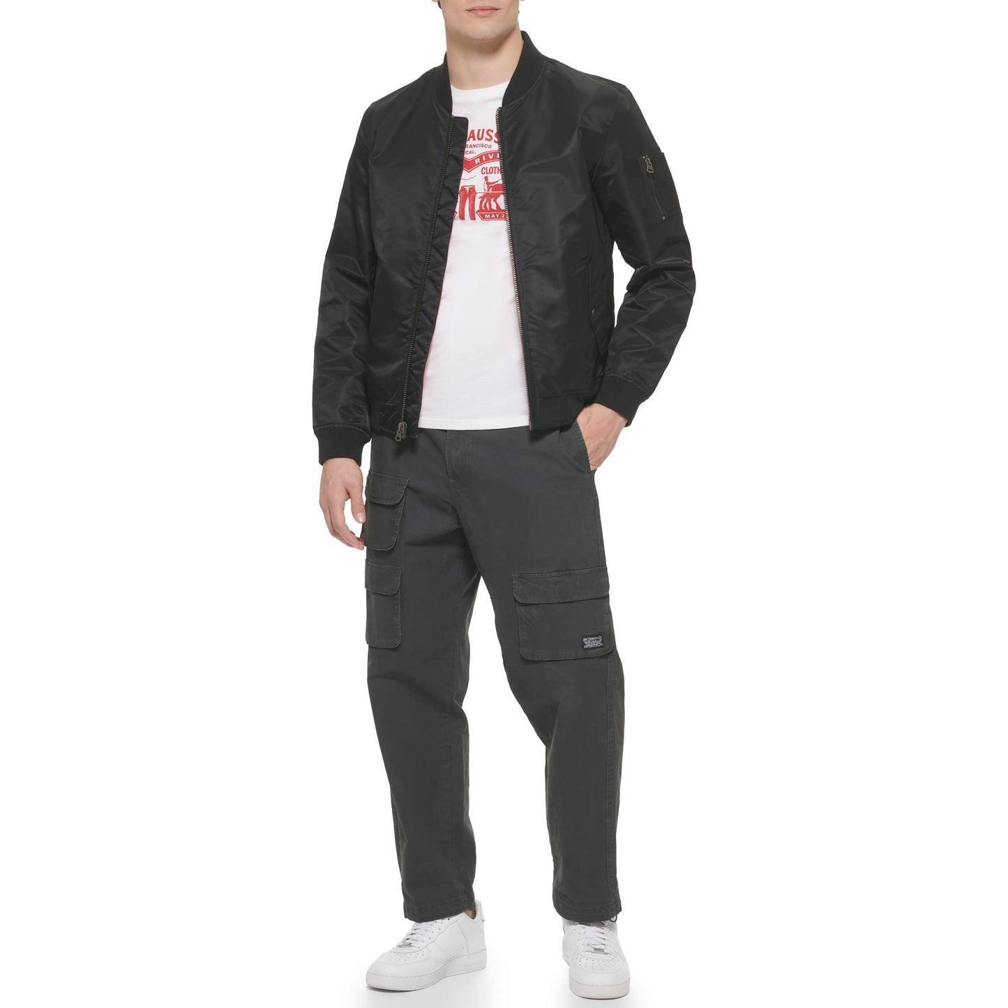 Levi's MA-1 Flight Lightweight Zip-Up Bomber Jacket, Black Ma-1 Unfilled, L