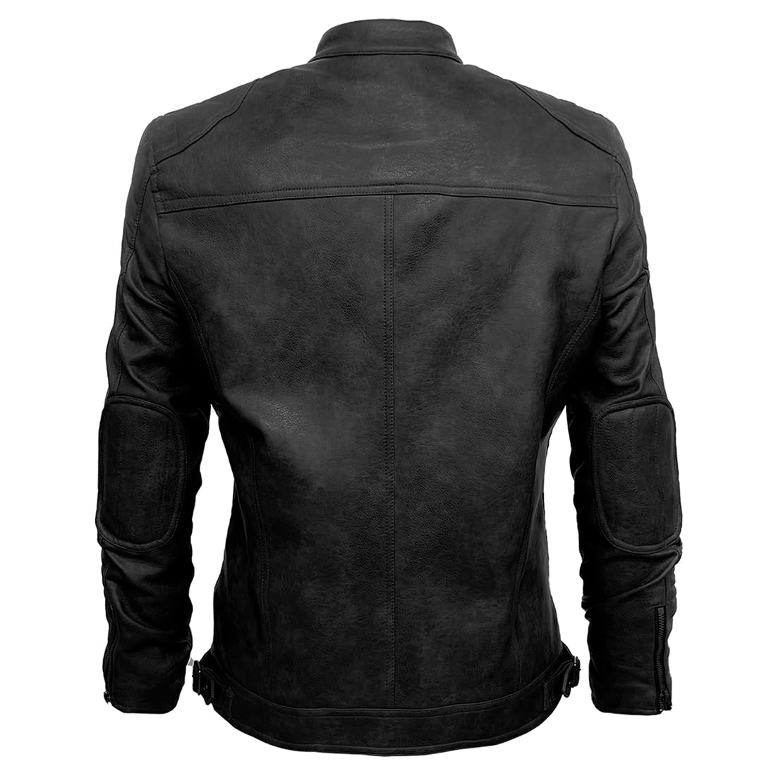 TZMAPU men's motorcycle PU leather jacket Punk style standing collar short jacket (Large, Black)