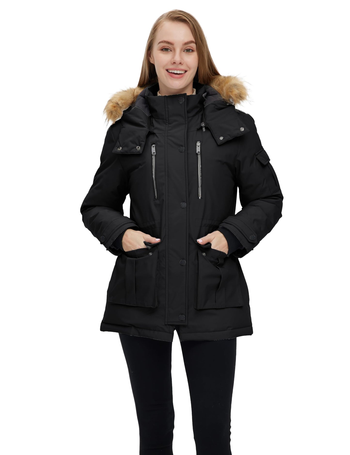 Wantdo Women's Quilted Winter Coat Warm Puffer Jacket Thicken Parka with Removable Hood Black Large