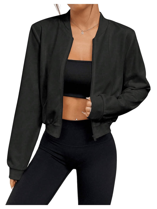 SweatyRocks Women's Lightweight Jackets Casual Zip Up Cropped Bomber Jacket