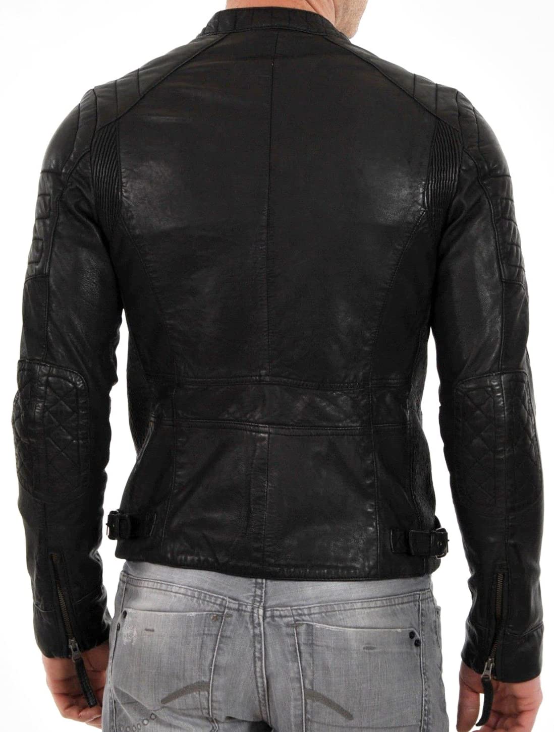 DECIMAL Men's Black & BROWN Genuine Lambskin Leather Biker Jacket VINTAGE REAL MOTORCYCLE JACKETS FOR MEN (M, BLACK)