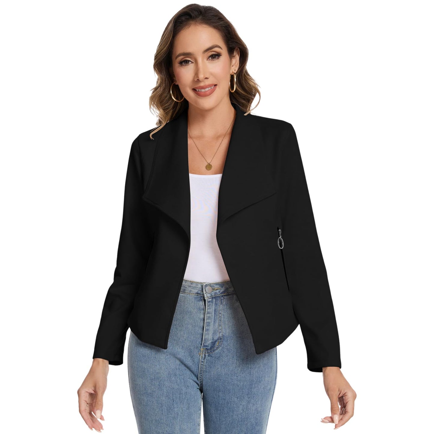 XonyiCos Women's Faux Suede Jackets 2026 Fashion Fall Clothes Long Sleeve Open Front Cropped Coat Outwear (US, Alpha, X-Large, Regular, Regular, Black)
