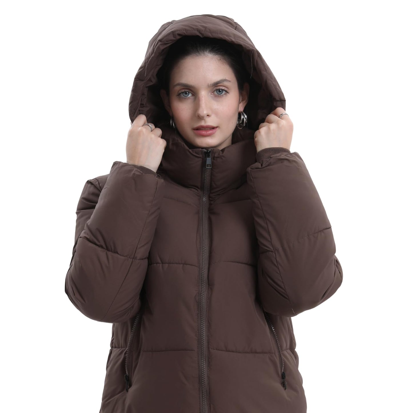 PUFFIT Women's Cropped Puffer Jackets,Warm Winter Jacket with Removable Hood,Zipped Pockets,Short Ladies Quilted Coat