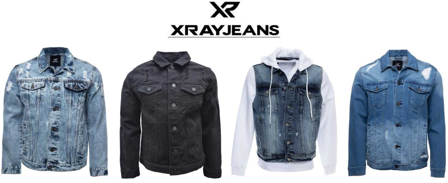 X RAY Mens Denim Jacket, Washed Ripped Distressed Flex Stretch Casual Trucker Biker Jeans Jacket for Men, Black, 3X-Large