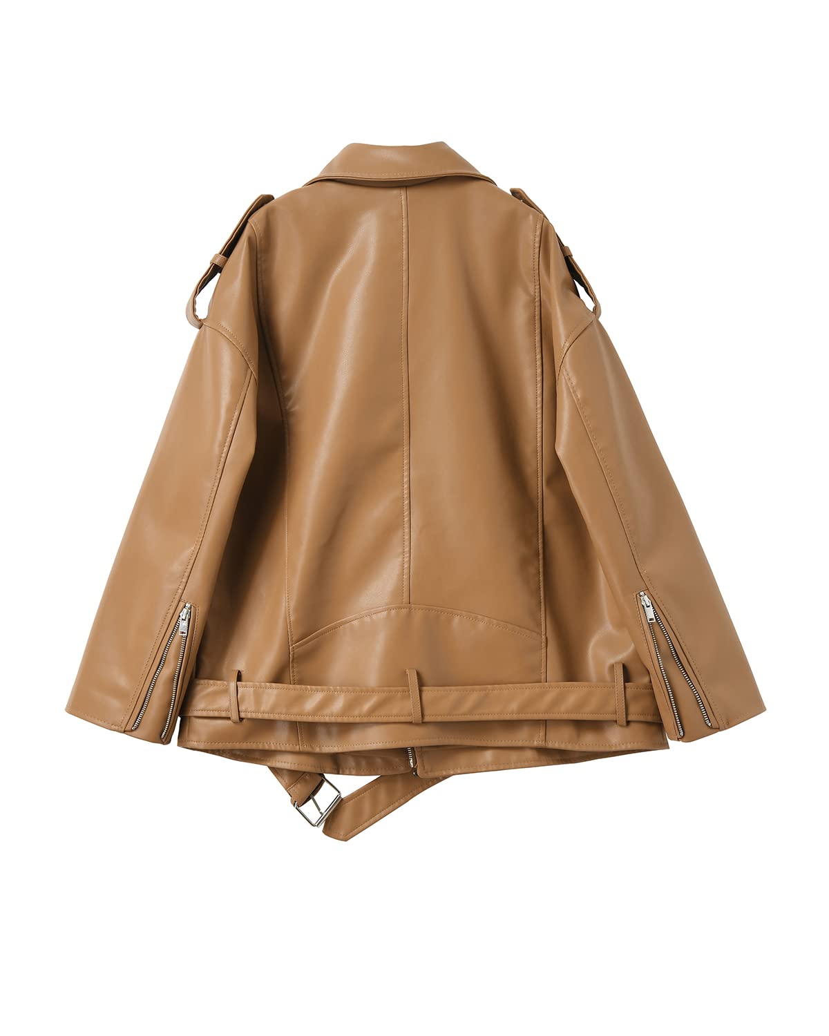 LY VAREY LIN Women Faux Leather Jacket Lapel Collar Motorcycle Zip Up Long Sleeve Motor Biker Short Coat Jacket (2123Brown, L)