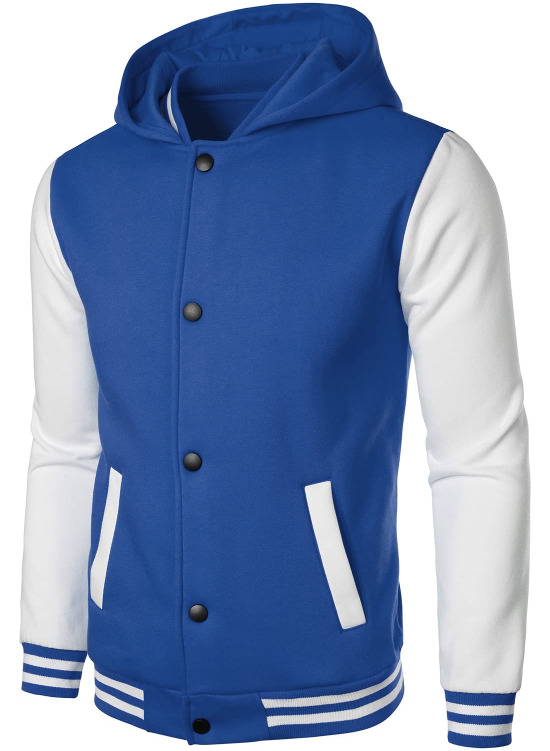 HOOD CREW Mens Casual Sports Varsity Jacket Fashion Hooded Letterman Jackets Blue M