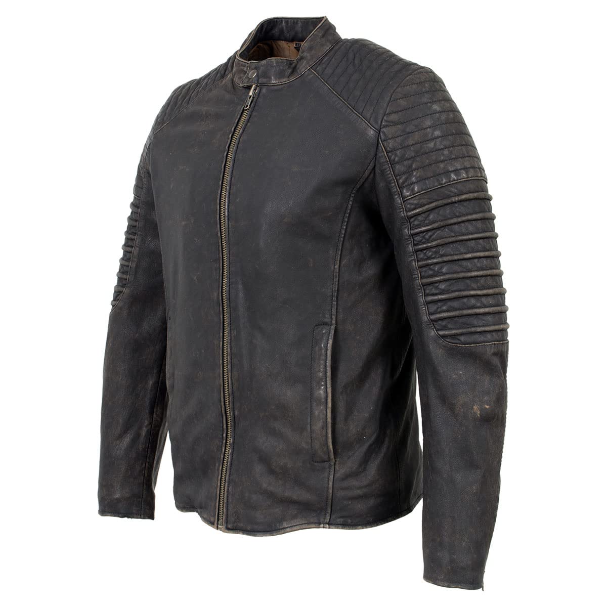Milwaukee Leather Vintage SFM1808 Men's Brown Leather Seamed Shoulder Zipper Front Jacket - Large