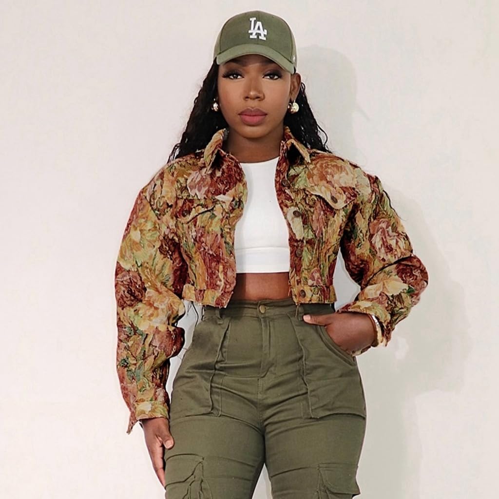 RISCUYY Cropped Jacket Women Bomber Short Jacket Y2K Jacquard Crop Floral Jackets for Women Trendy