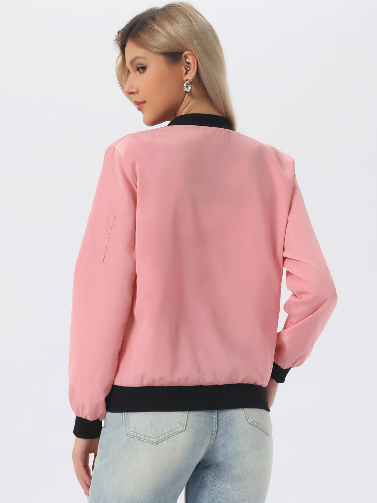 Allegra K Women Casual Lightweight Zip Up Windbreaker Bomber Jacket