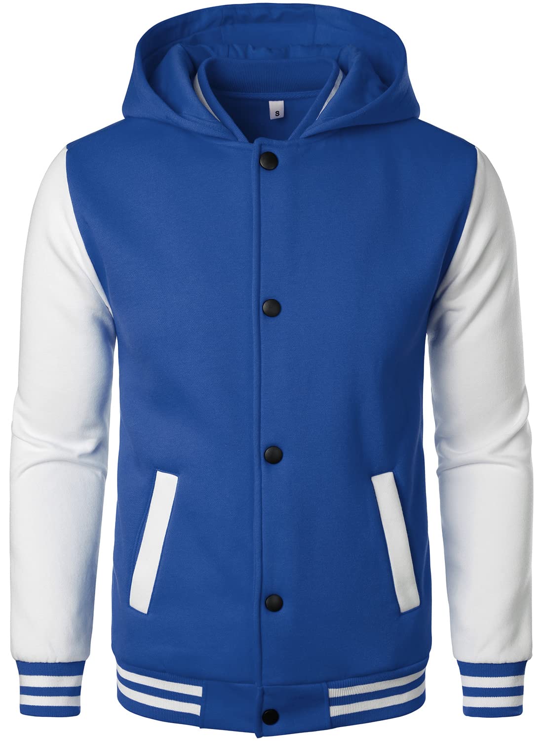 HOOD CREW Mens Casual Sports Varsity Jacket Fashion Hooded Letterman Jackets Blue M