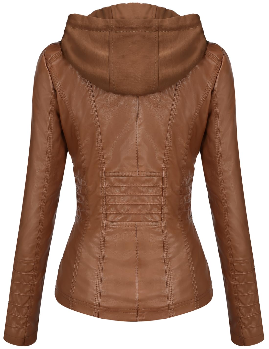 Tanming Womens Faux Leather Jacket Hooded Moto Biker Coat Outerwear Fall Fashion Outfits Winter Clothes