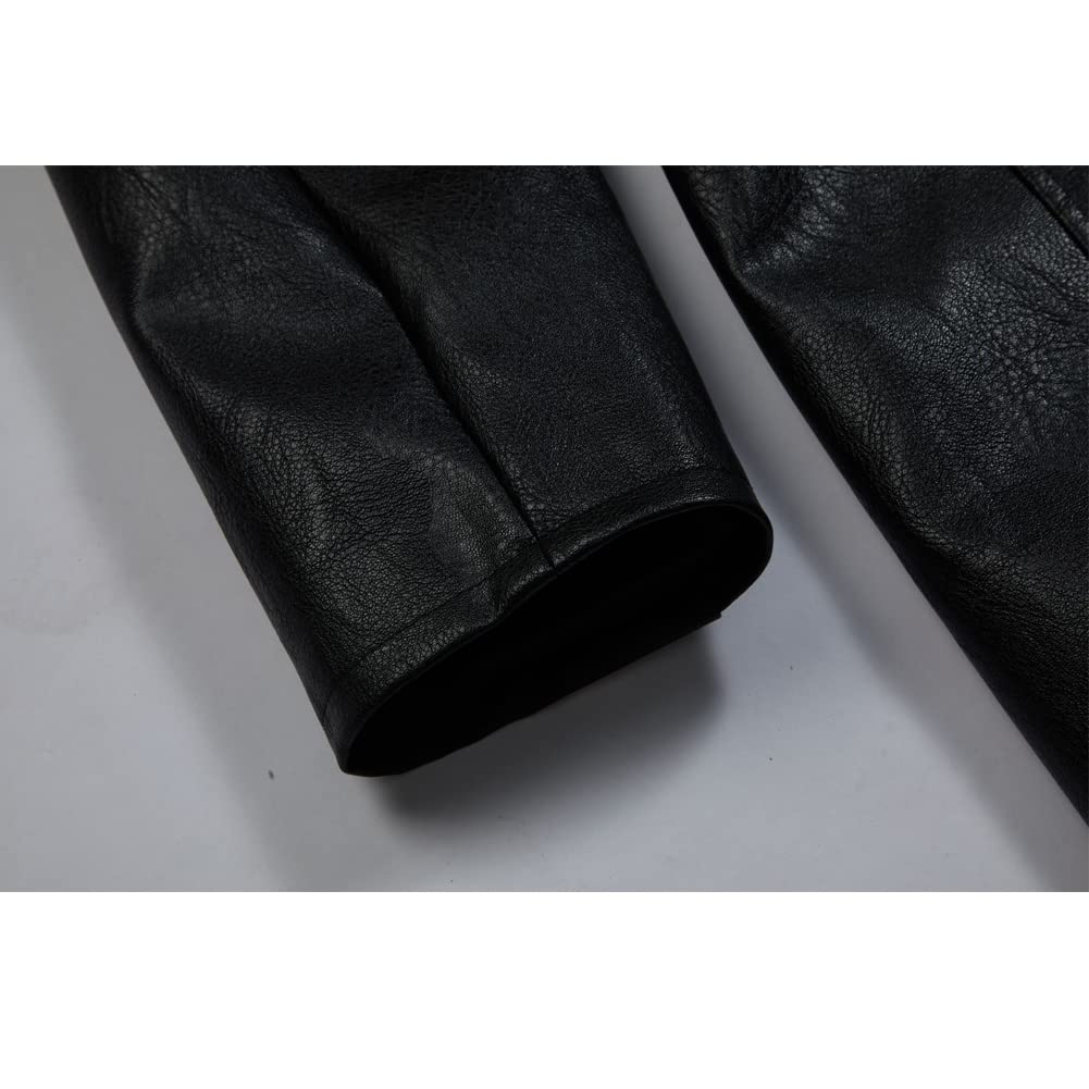 ZNZHKR Men's 70s PU Leather Trench Coat Long German Style Punk Motorcycle Jacket Black Fuxs Leather Zipper Coat (S, Black)