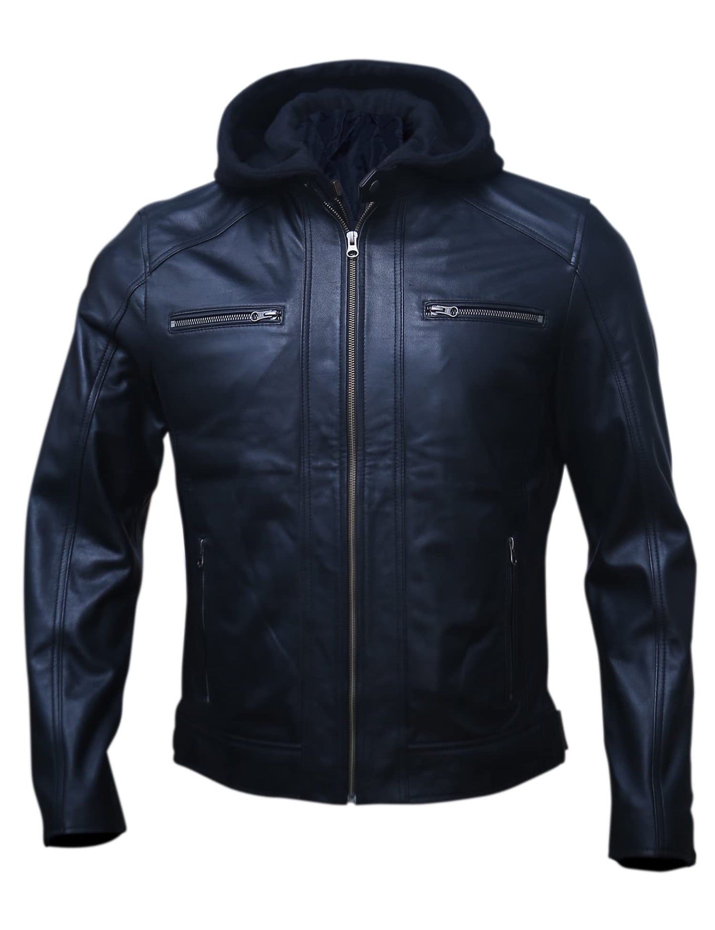 Men’s Genuine Lambskin Motorcycle Leather Jacket Black | Distressed Brown Vintage Biker Leather Jackets For Men (Large, Black)