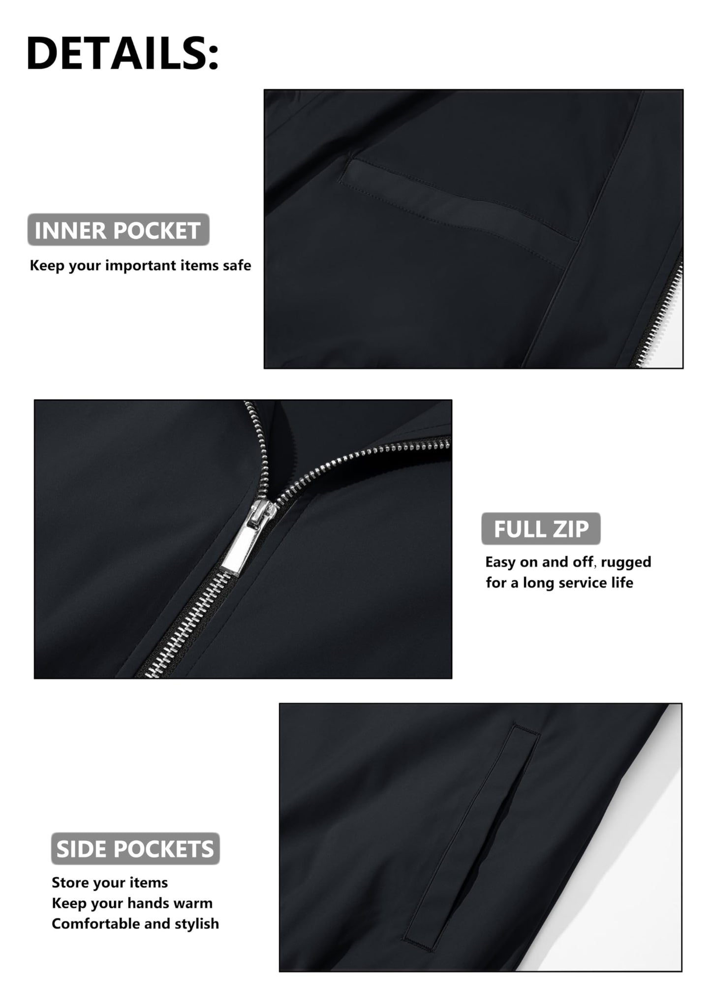 MAGCOMSEN Bomber Jacket Men Lightweight Jacket Full Zip Light Windbreaker Casual Stylish Golf Jackets Black L