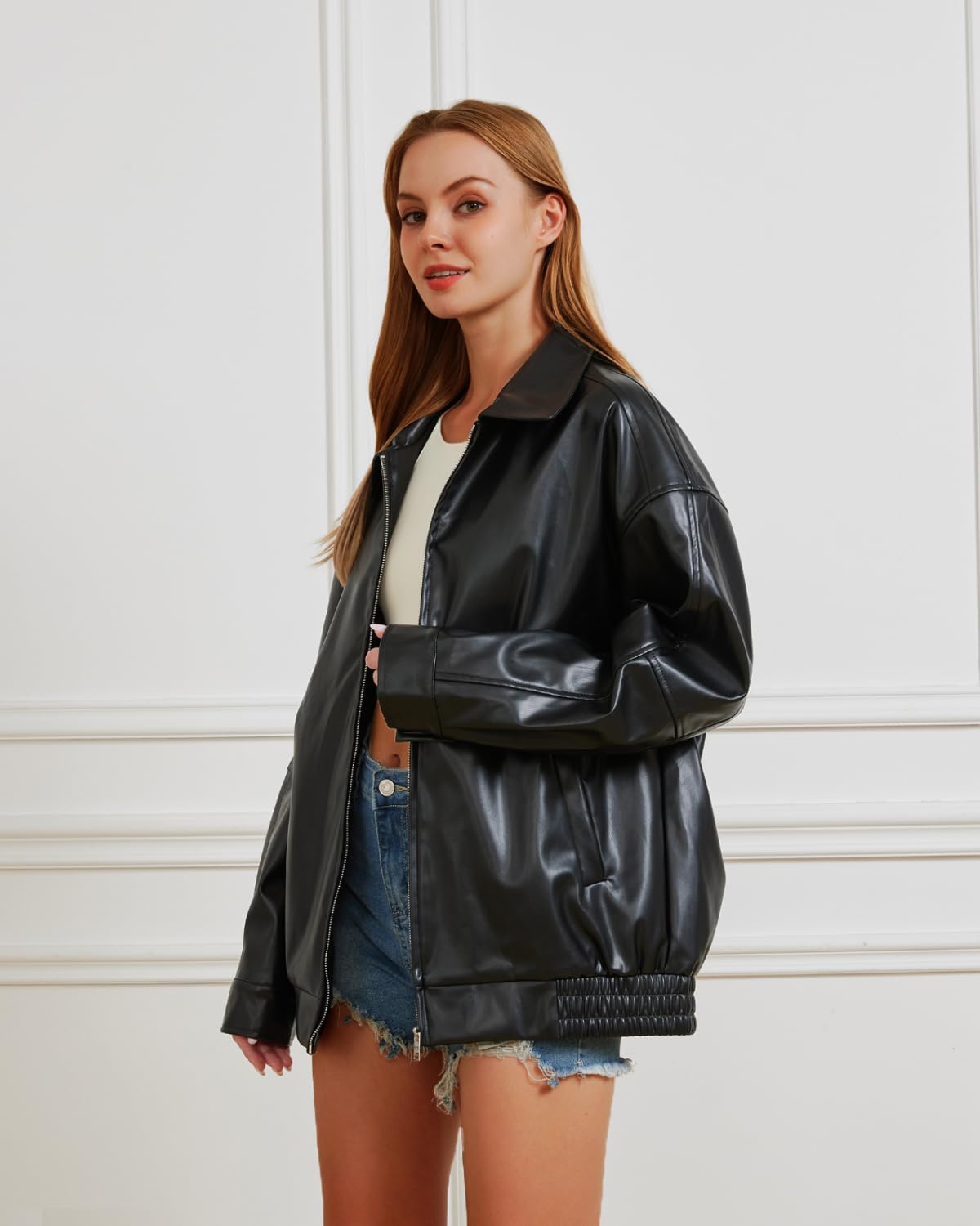 Keoouure Leather Jacket Women Oversized Faux Jacket Fall Fashion Motorcycle Coat 2026 Outfits Clothes Y2k Tops