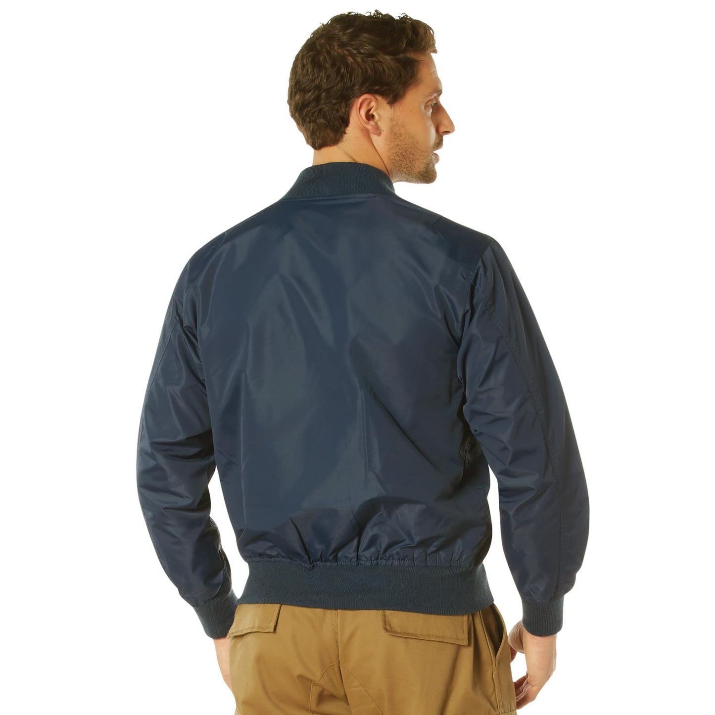Rothco Lightweight Enhanced Nylon MA-1 Flight Jacket – Bomber Style Spring Fall Coat, Navy Blue, L