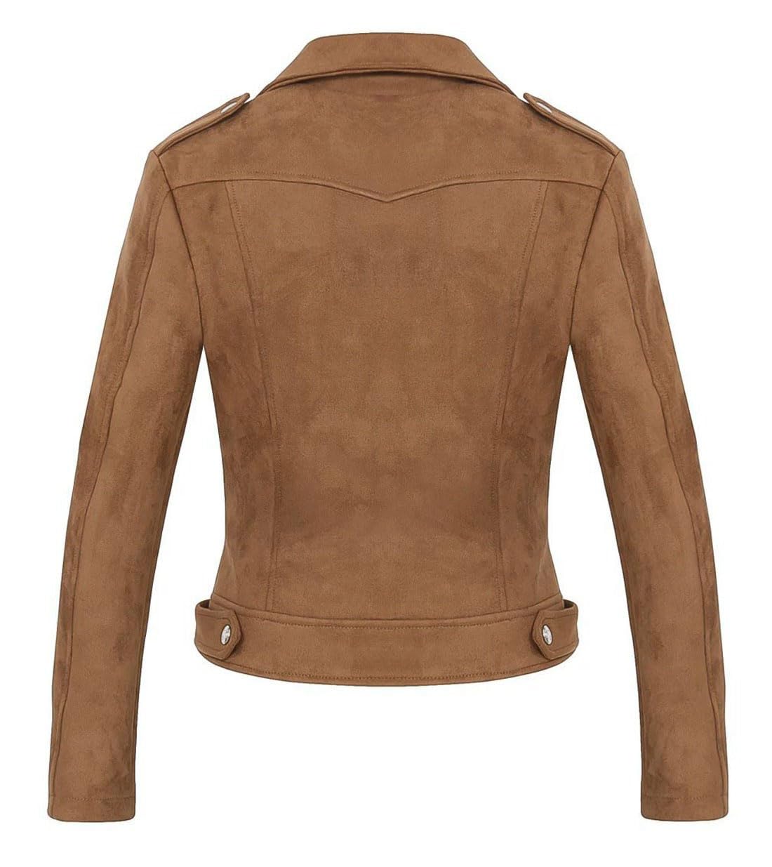 CHARTOU Women's Fall 2023 Fashion Faux Suede Leather Casual Moto Biker Jacket Coats (Small, Coffee)