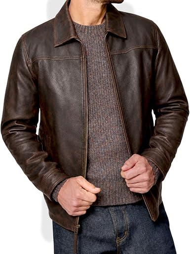 Isaac & David Chicago Men's New Black/Brown Lambskin Leather Classic Open Bottom Jacket Motorcycle Vintage Racing Jacket (US, Alpha, Small, Regular, Regular, Brown Leather Jacket)