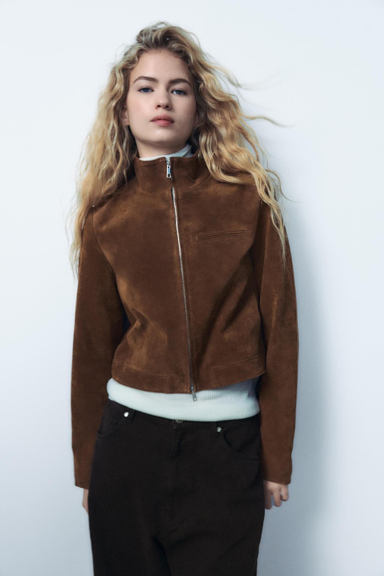 utcoco Womens Cropped Faux Suede Jackets Casual Zip Up Short Leather Coat Fashion Y2k Tops (XX-Large, Brown)