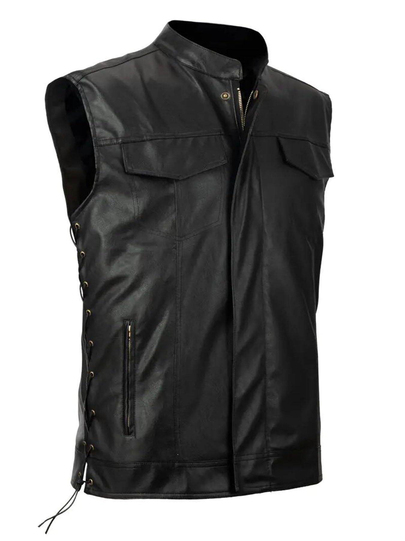 Idopy Men`s Faux Leather Vest Adjustable Lace Up Sides Motorcycle Biker Sleeveless Jacket Waistcoat Black S