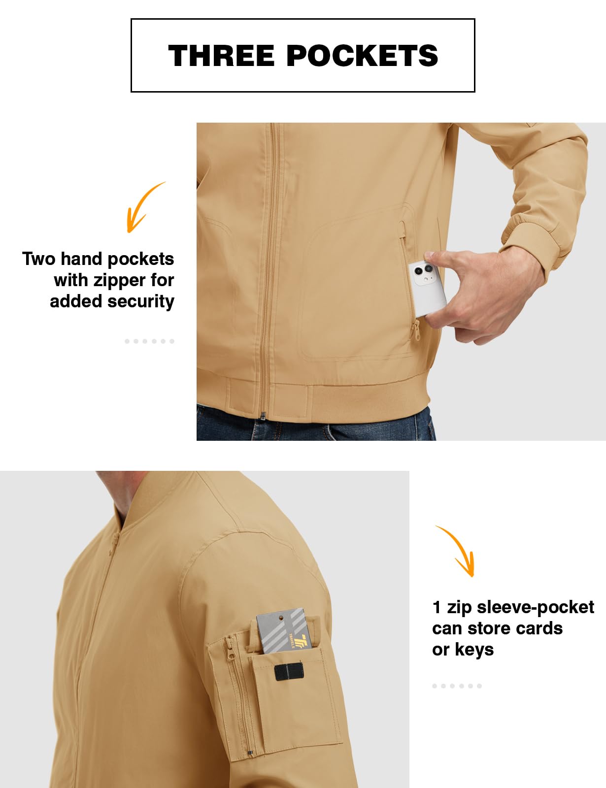TBMPOY Men Lightweight Jackets Casual Stylish Golf Zip Dress Light Camel XL