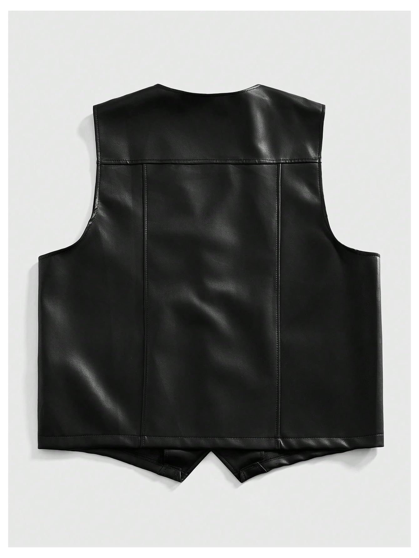 GORGLITTER Men's Faux Leather Vests Classic Button Down V Neck Western Motorcycle Vest Jacket Black Medium