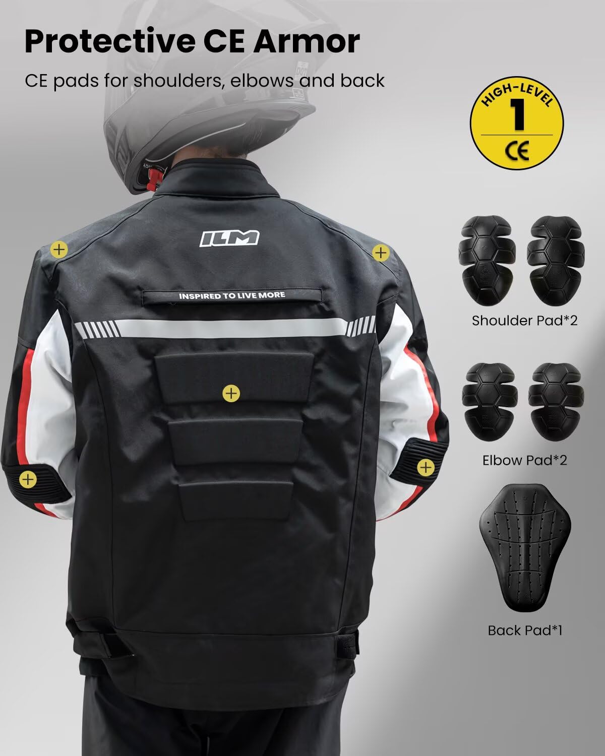 ILM Motorcycle Riding Jacket with CE Armor and Detachable Waterproof Thermal Liner Dual Sport All Season for Men Model JF2