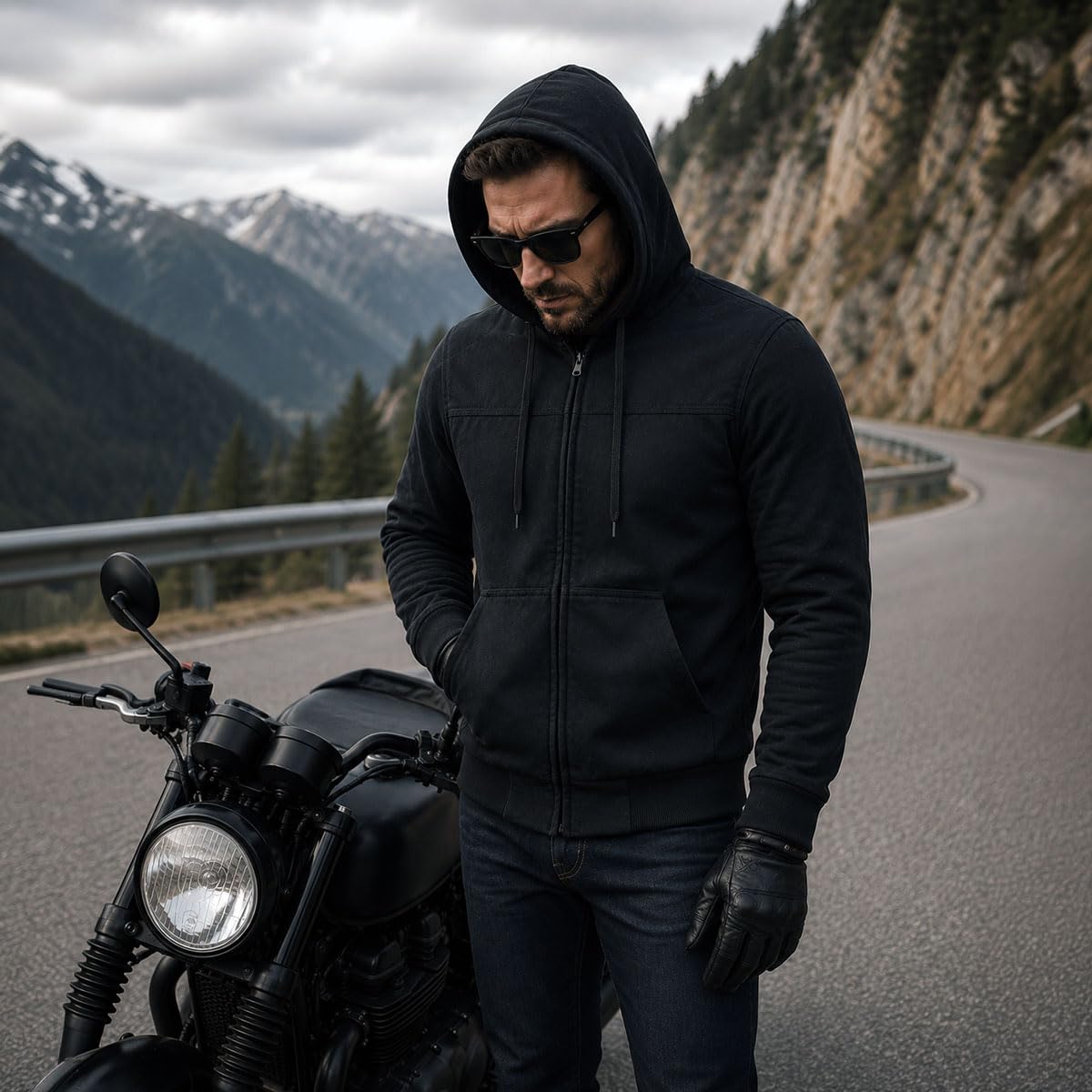 Milwaukee Leather Men's Streetguard Riding Hoodie - Aramid Reinforced with CE Shoulder and Elbow Armor - Large Black
