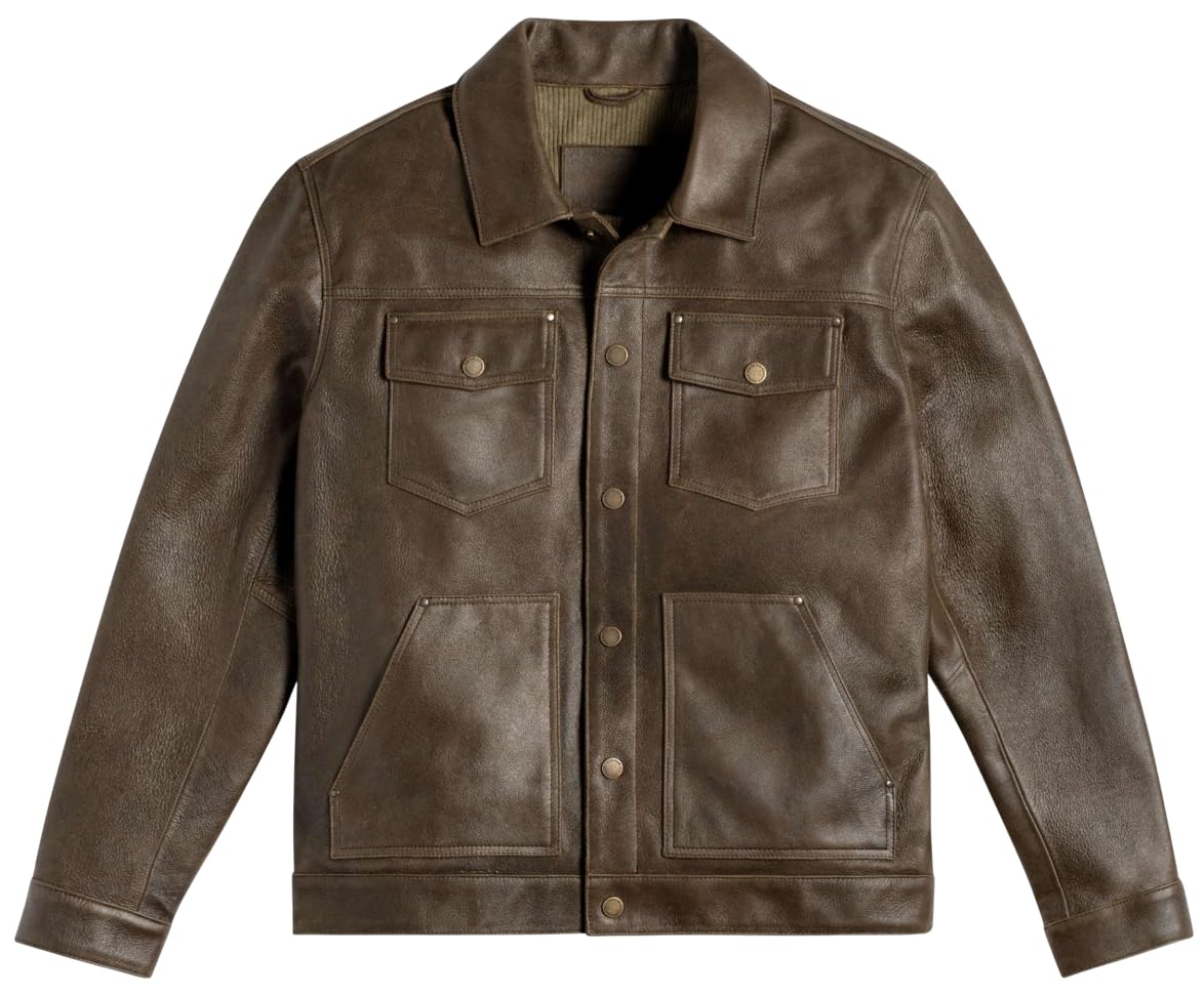 Men's Premium Trucker Leather Jacket| Cowboy Style Real Leather Trucker Jacket