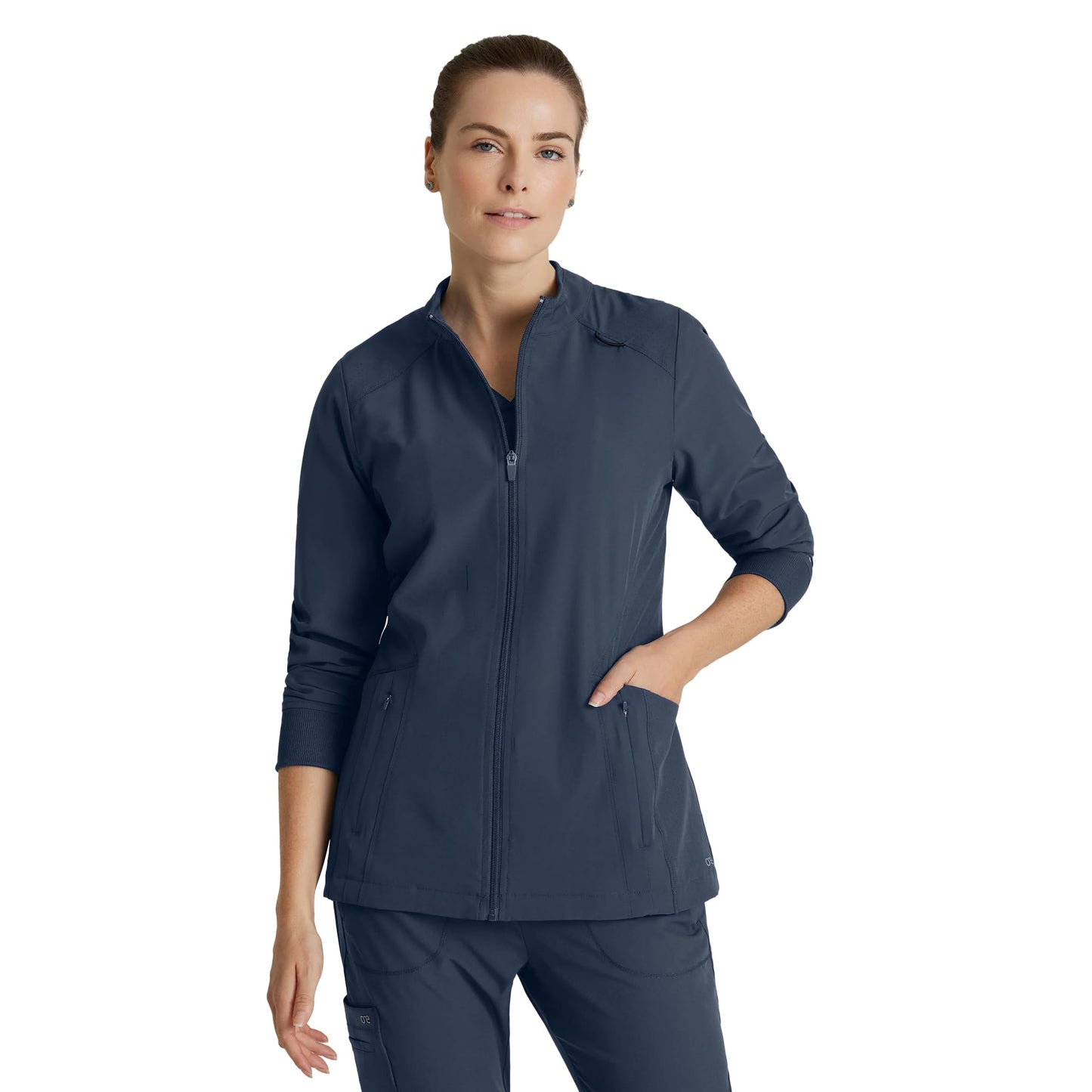BARCO One Venture Classic Fit Scrub Warm-Up Jacket for Women – Steel, 4-Pocket Scrub Jacket w/ 360 Spandex Stretch – Moisture Wicking, Anti-Static & Quick Shed – XL, Regular Fit
