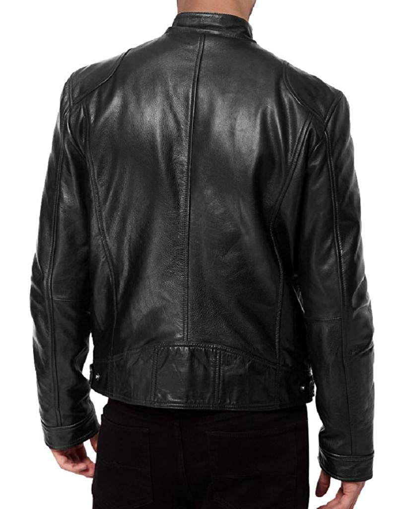 The Leather Factory Men's SWORD Genuine Lambskin Leather Biker Jacket XL Black