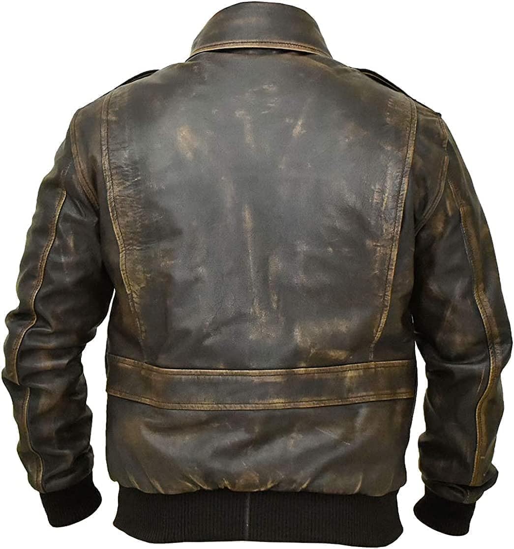 Desired Jackets Mens G-1 Fur Collar US Navy Flight Distressed Brown Aviator Genuine Leather Jacket Flight Pilot Aviator USAAF A2 Jacket (x_l, G1 Distressed Black Without Fur)